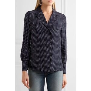 FRAME Sgt. Pepper Polka-dot Silk Blouse In Navy
